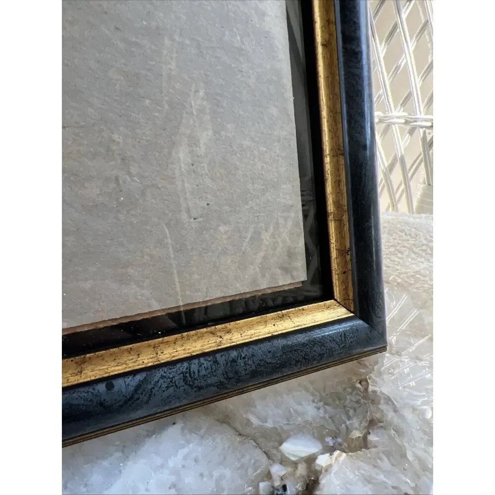 Vintage Burnes of Boston Blue Marble Gold Picture Frame 5x7 Photo Wood BB Trim